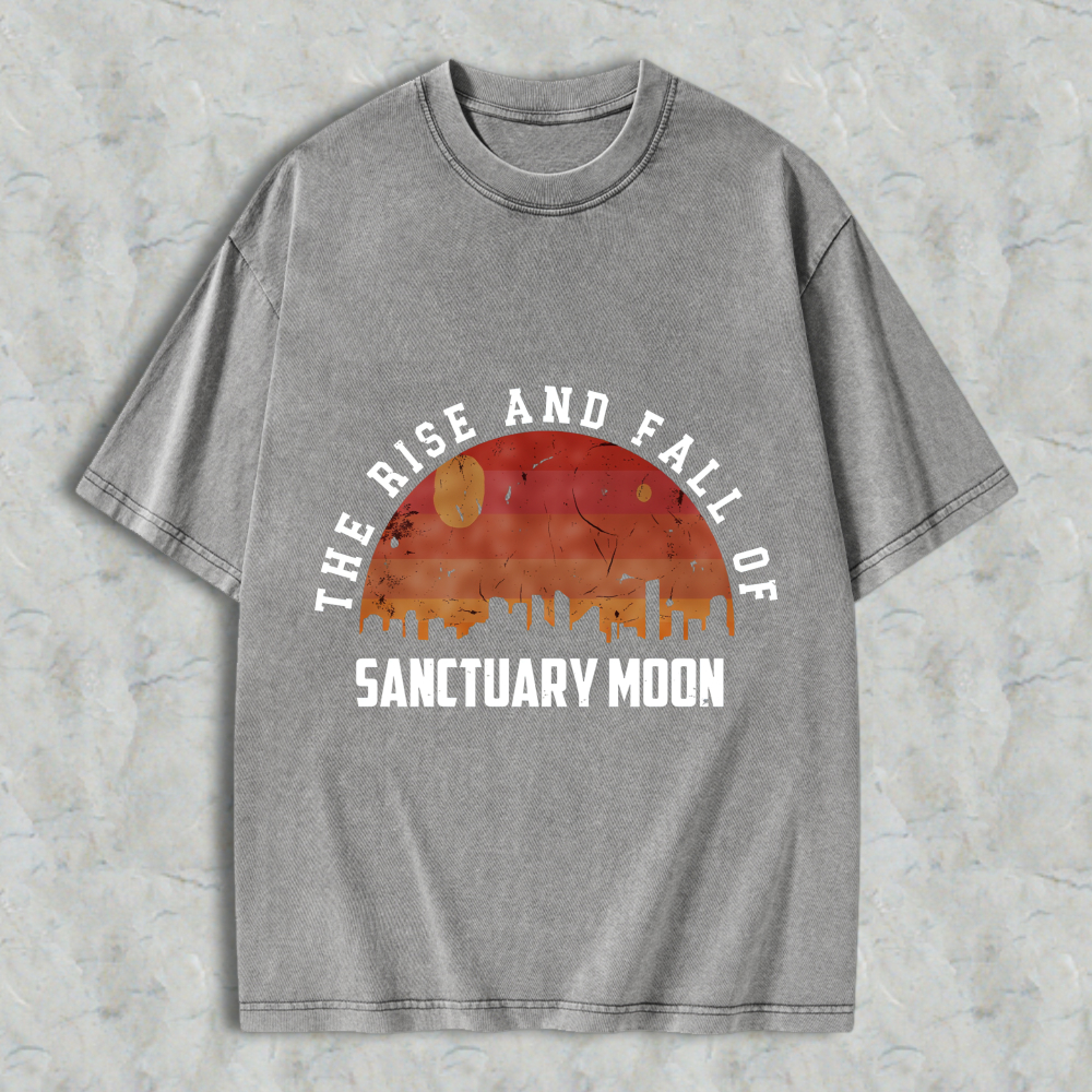 Wardrobecart The Rise And Fall Of Sanctuary Moon City Skyline Sunset Design Unisex Washed T-shirt