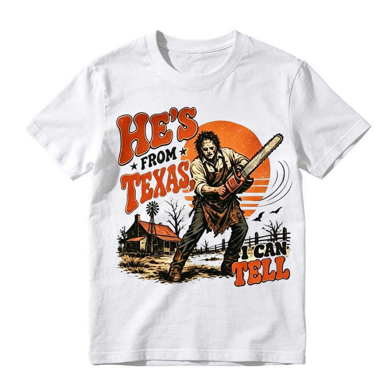 He's From Texas I Can Tell Shirt, Chainsaw Horror Graphic Tee, Retro  Halloween T-Shirt