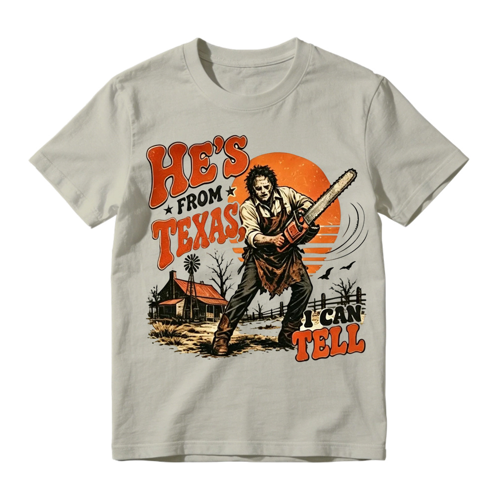 He's From Texas I Can Tell Shirt, Chainsaw Horror Graphic Tee, Retro  Halloween T-Shirt