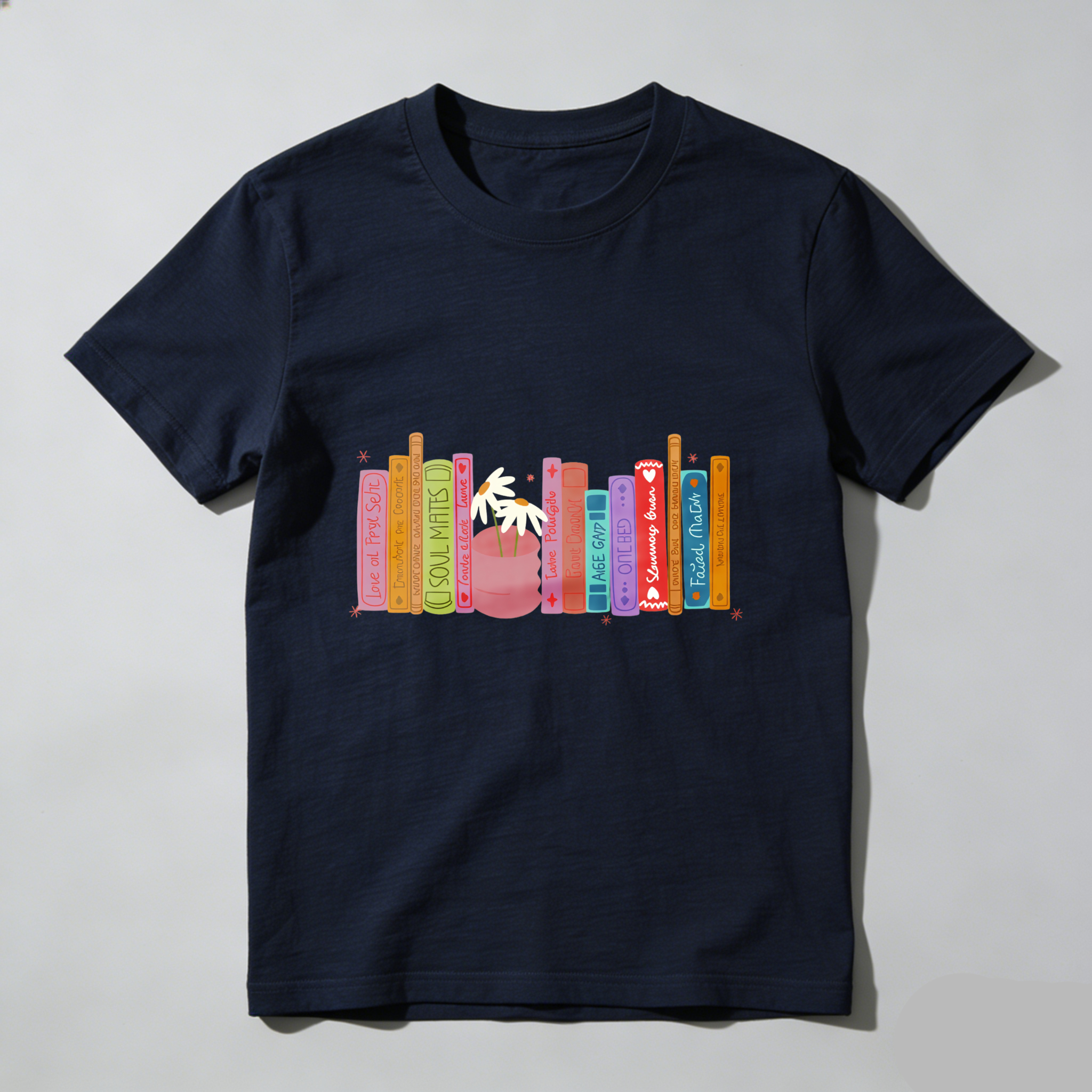 Wardrobecart Colorful Books And A Flower Pot Tshirt