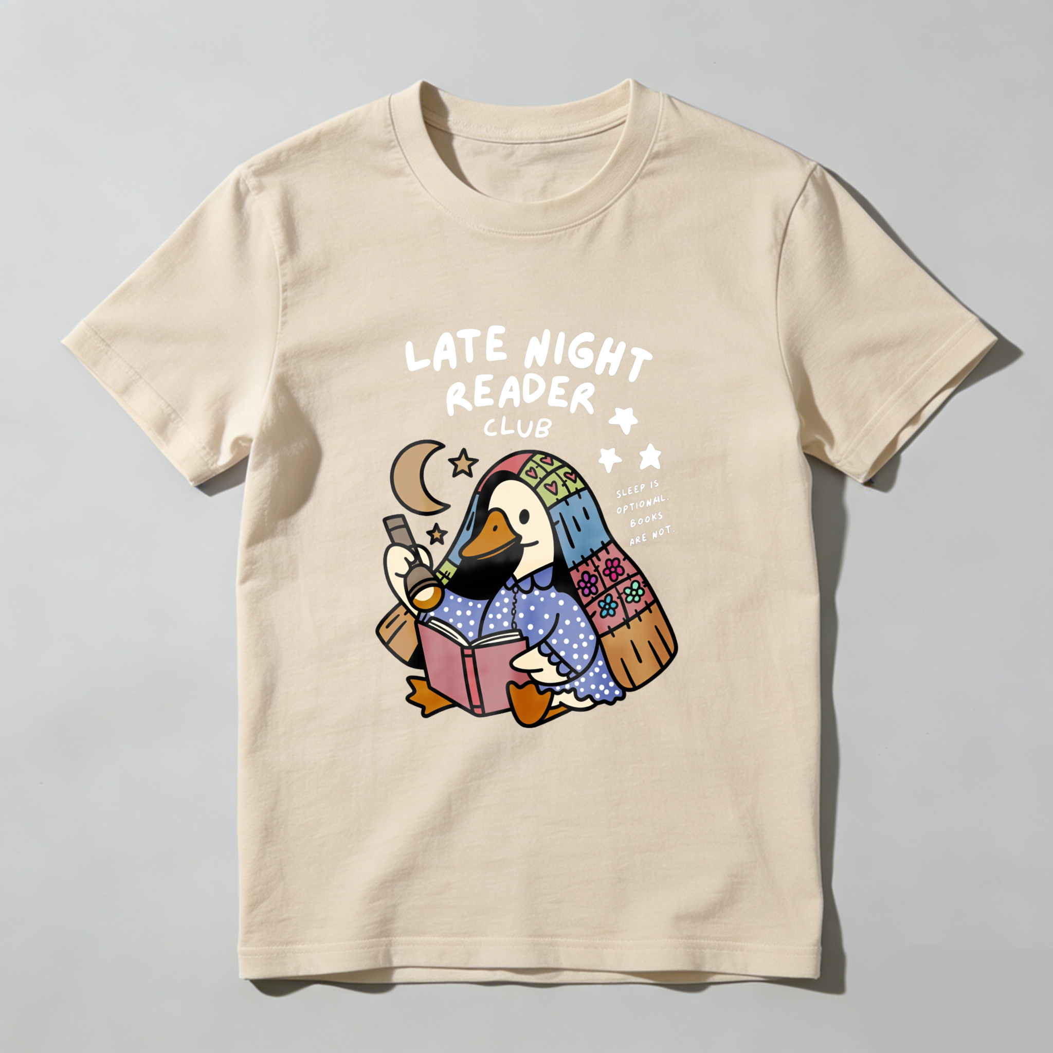 Wardrobecart Late Night Reader Club Duck Reading Book Tshirt