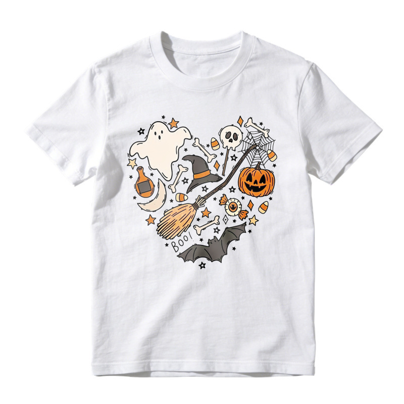 Halloween Heart Shaped Ghost Pumpkin Witch Hat Broomstick Skeleton Candy Unisex Classic T-shirt