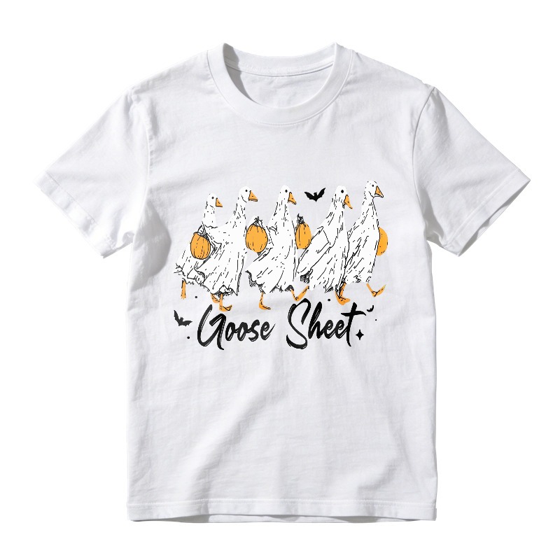 Goose Sheet Halloween Funny Geese With Pumpkins And Bats Design, Unisex Classic T-shirt