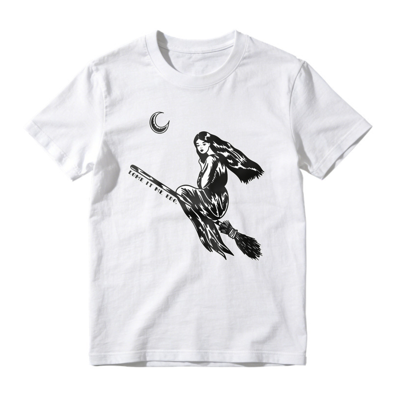 Witch Riding Broomstick Under Crescent Moon, Unisex Classic T-shirt