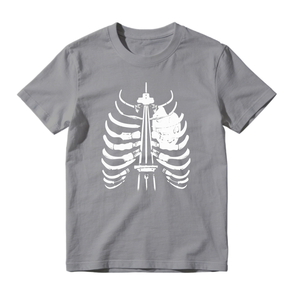 Skeleton Ribcage With Tower And Skull Graphic Unisex Classic T-shirt