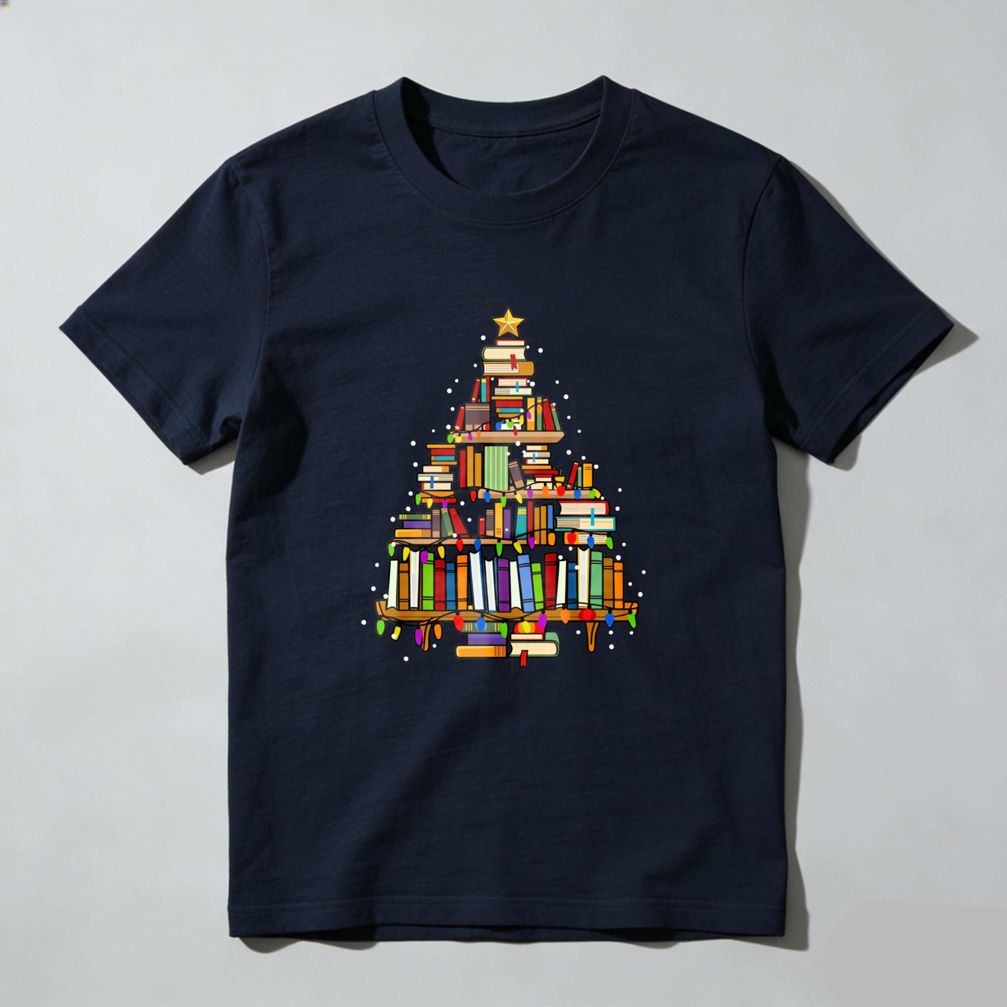 Wardrobecart Books Form Christmas Tree Pattern Tshirt