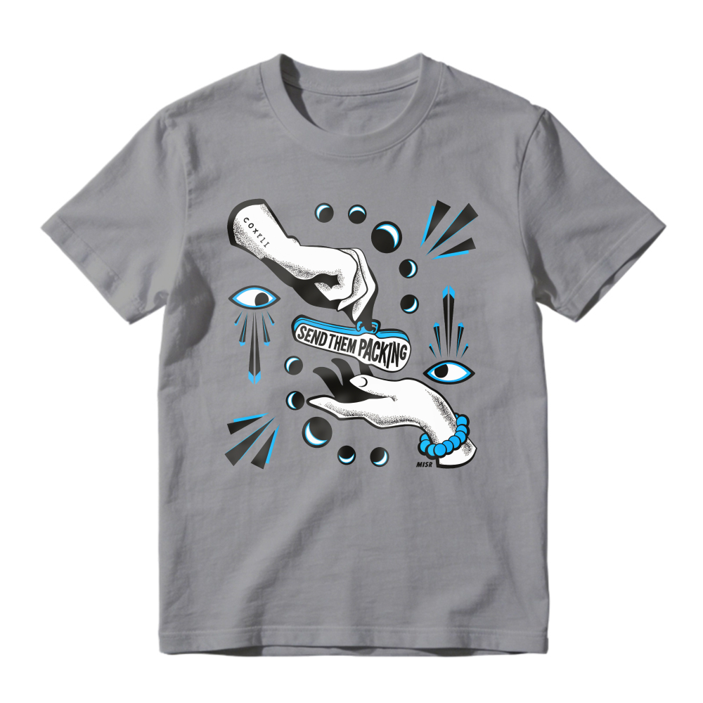 Surreal Hands Eyes And Moon Phases Graphic, Send Them Packing Quote Art, Unisex Classic T-shirt