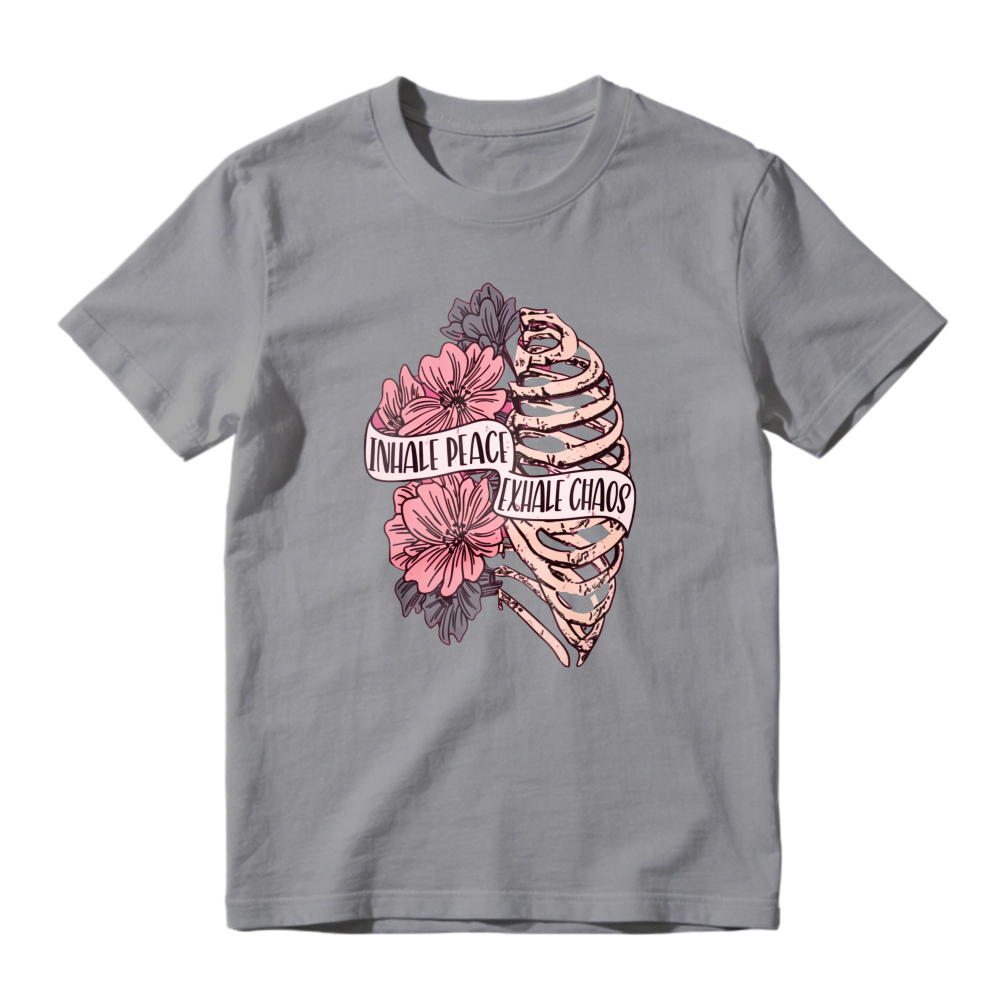 Inhale Peace Exhale Chaos Ribcage And Floral Art, Unisex Classic T-shirt