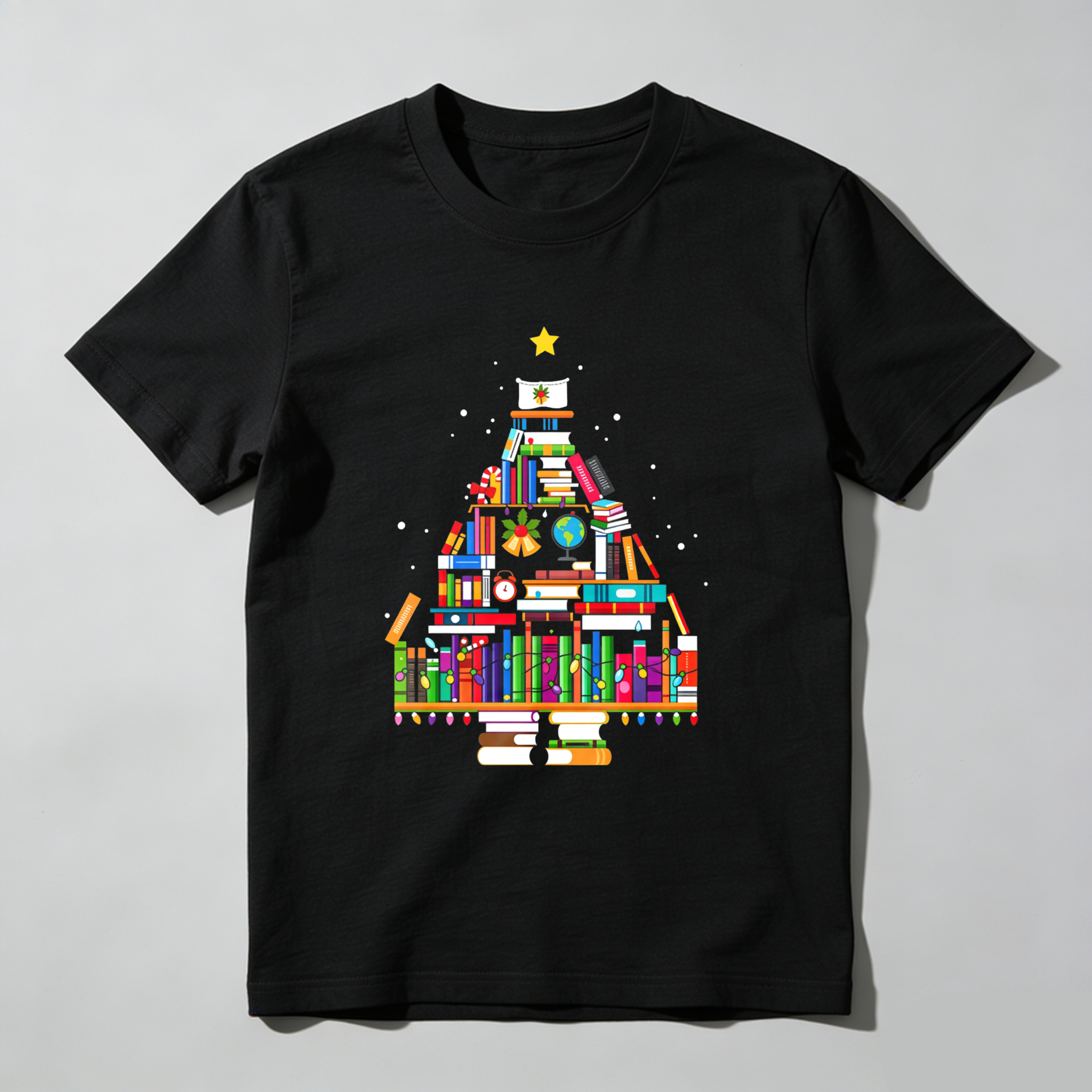 Wardrobecart Books Form Christmas Tree Pattern Tshirt