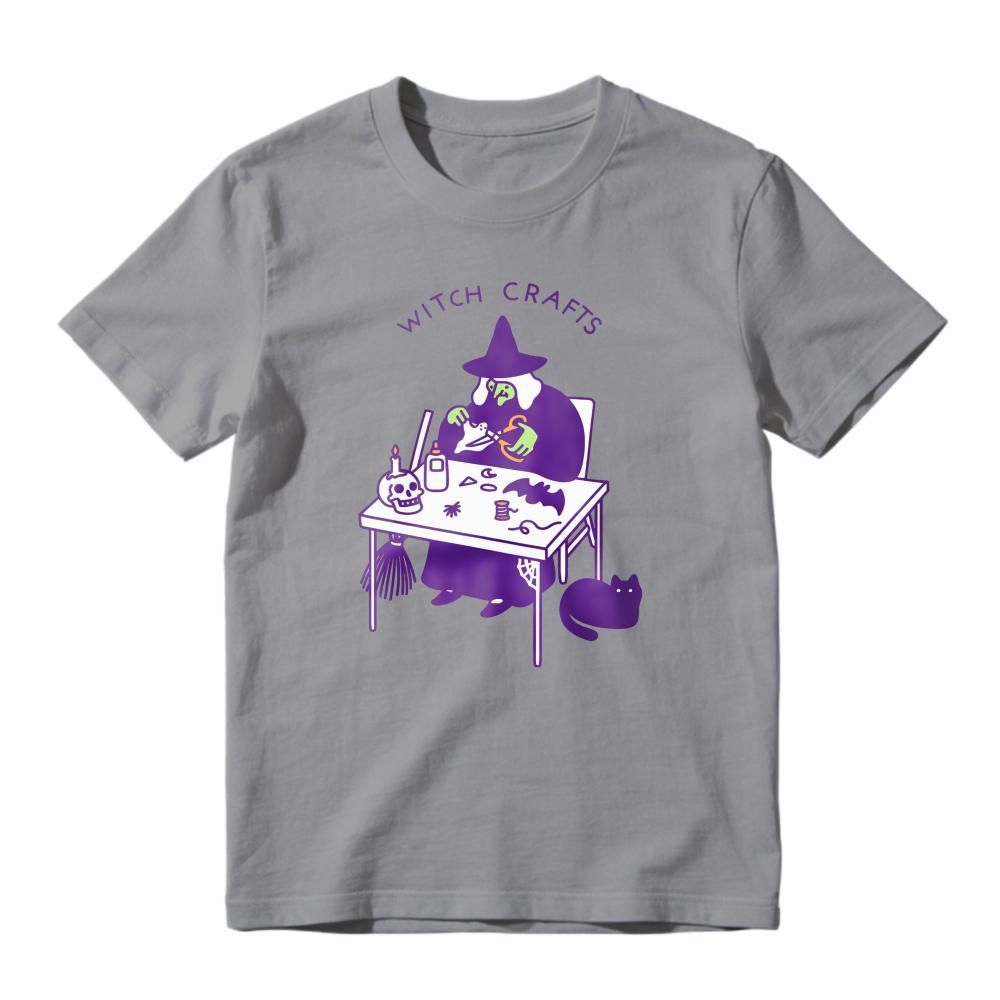 Witch Crafts Purple Wizard Brewing Potion At Desk With Cat And Broom, Unisex Classic T-shirt