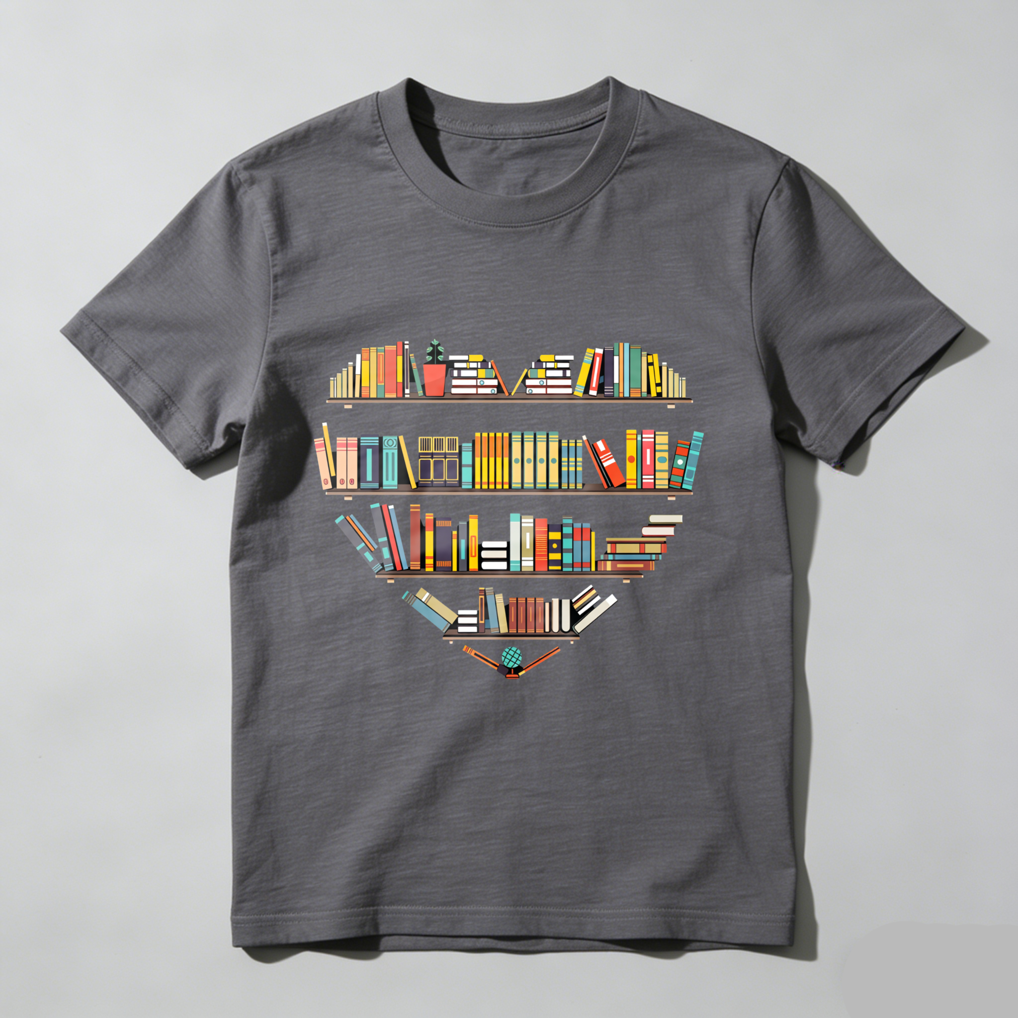 Wardrobecart Bookshelf Design With Colorful Books Tshirt