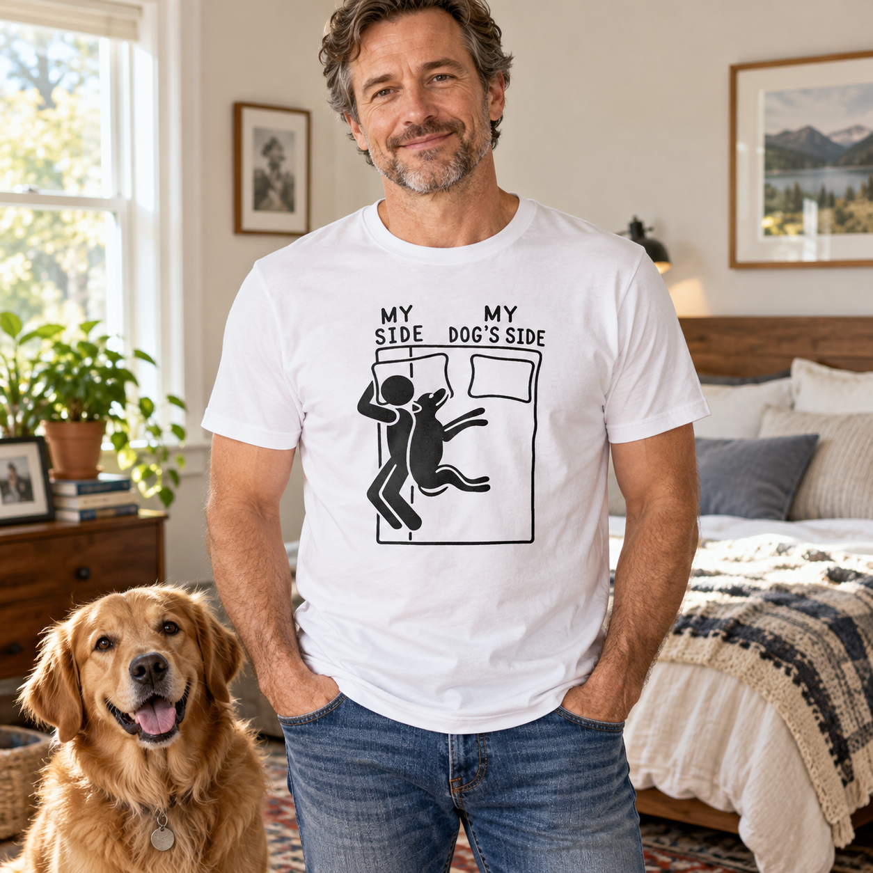 My Side My Dog S Side Funny Pet Lover Bed Sharing Graphic T-shirt