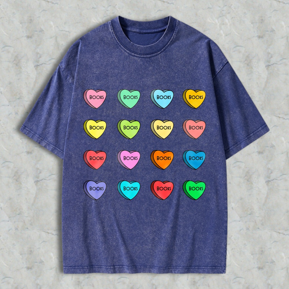 Wardrobecart Heart Shape Book Words Pattern Unisex Washed T-shirt