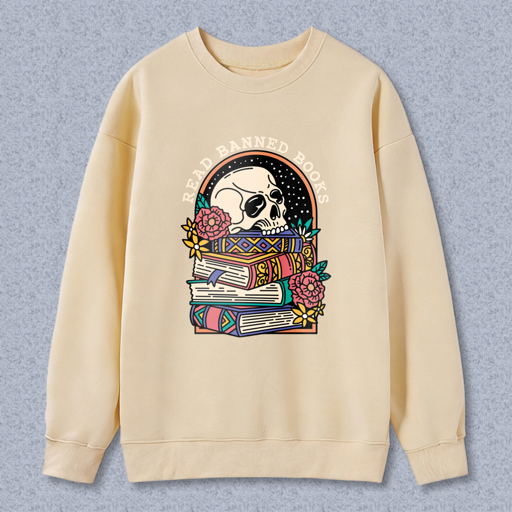 Wardrobecart Skull And Books With Flowers Pattern Unisex Classic Sweatshirt