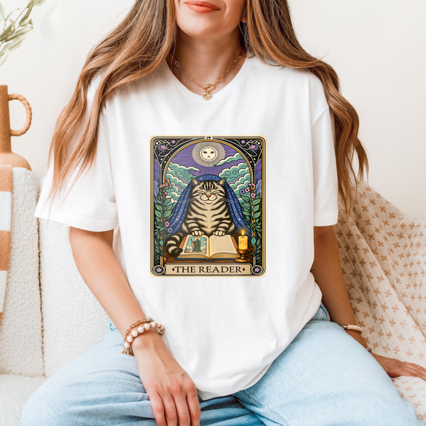 Wardrobecart Cat Reading Book Under Moonlight Tshirt