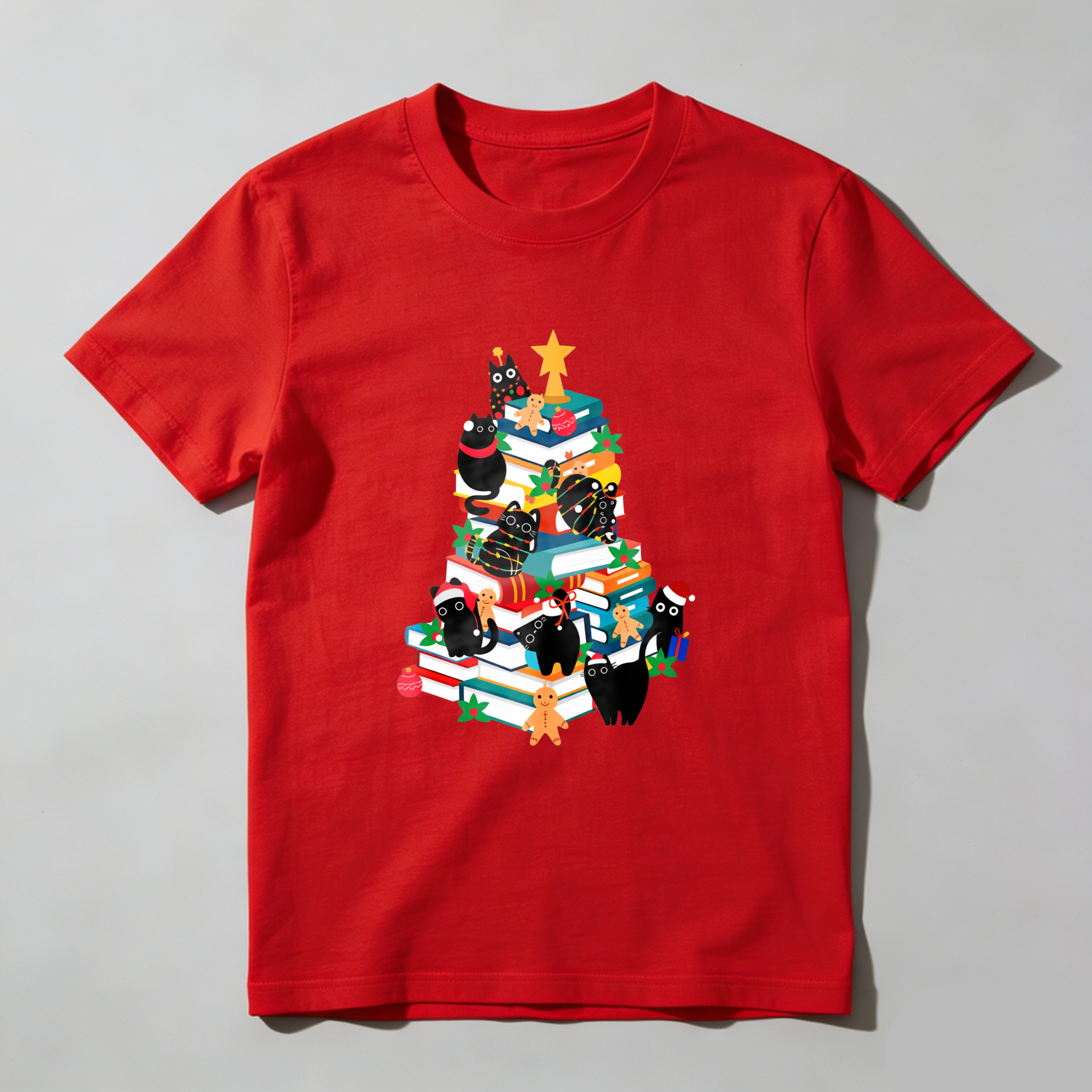 Wardrobecart Christmas Tree Books Cats Stars Gifts Tshirt