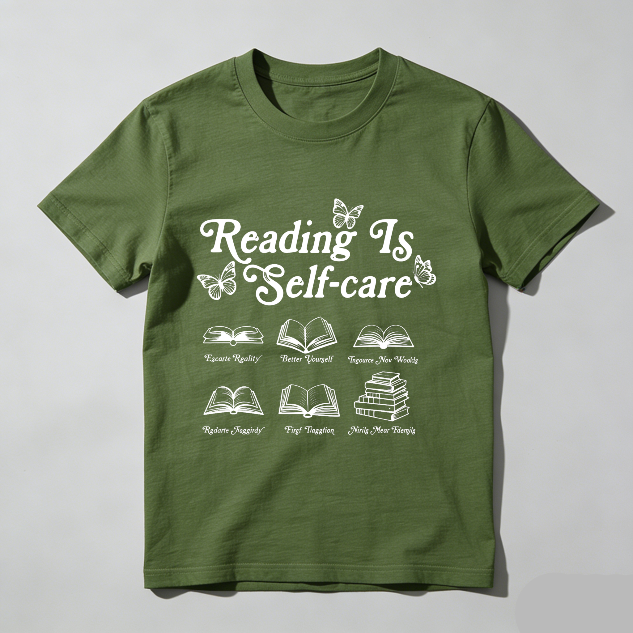 Wardrobecart Reading Is Self Care With Books And Butterflies Tshirt