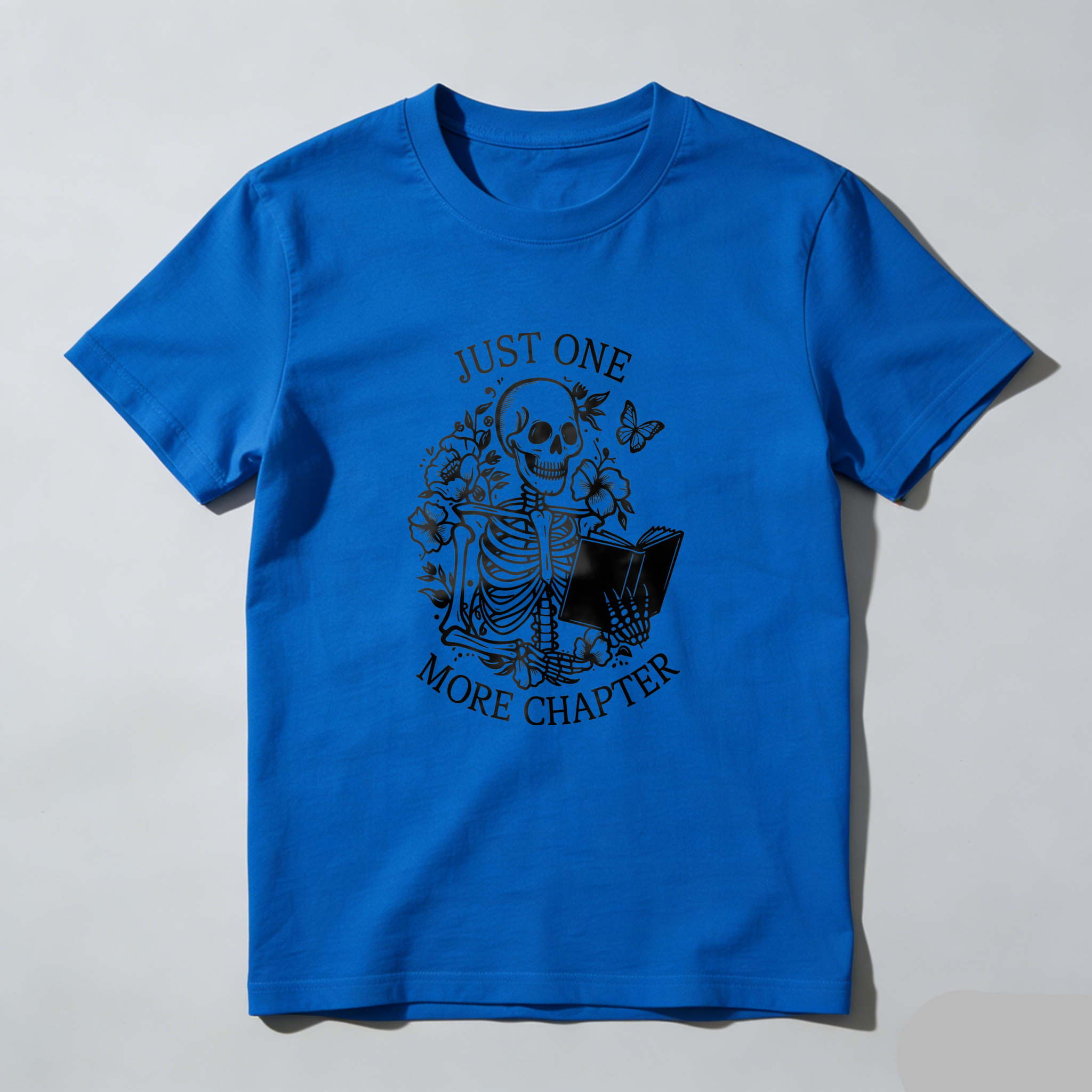Wardrobecart Skeleton Reading Book With Flowers And Butterfly Tshirt
