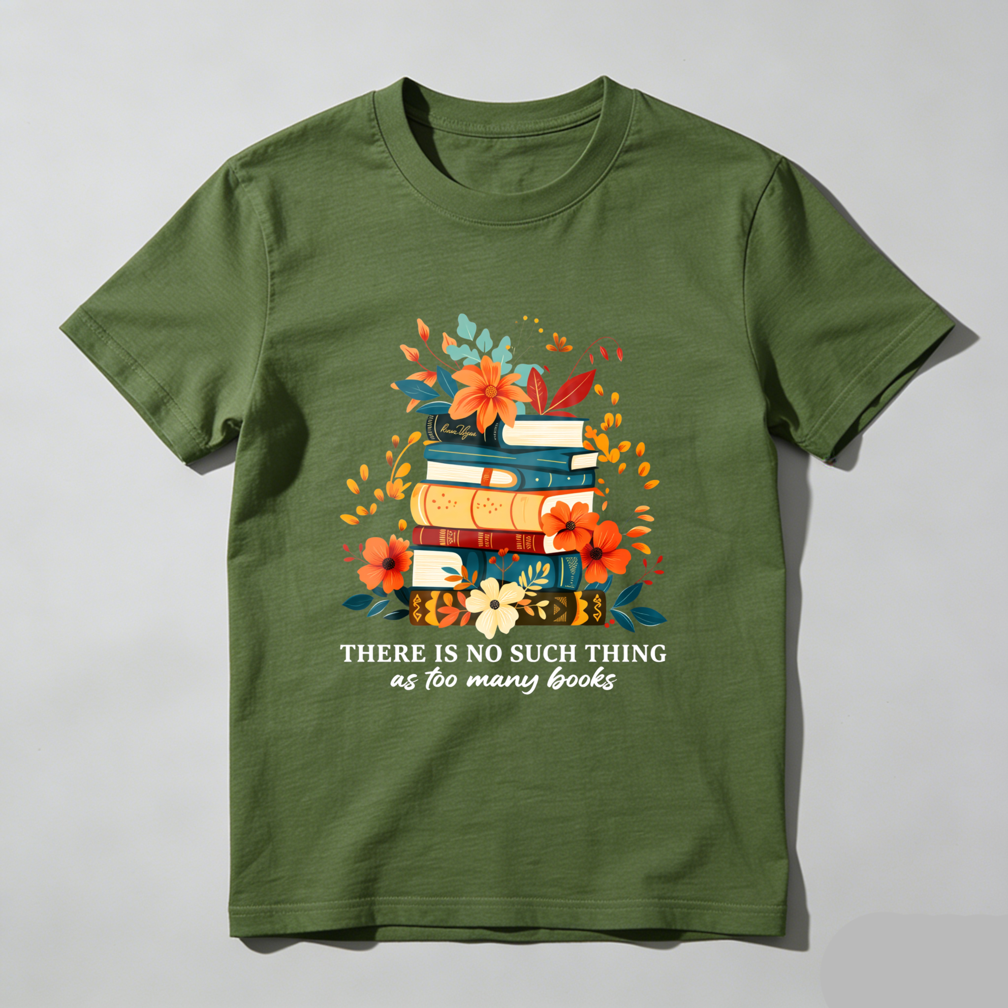 Wardrobecart Stacked Books Floral Design With Quote Tshirt