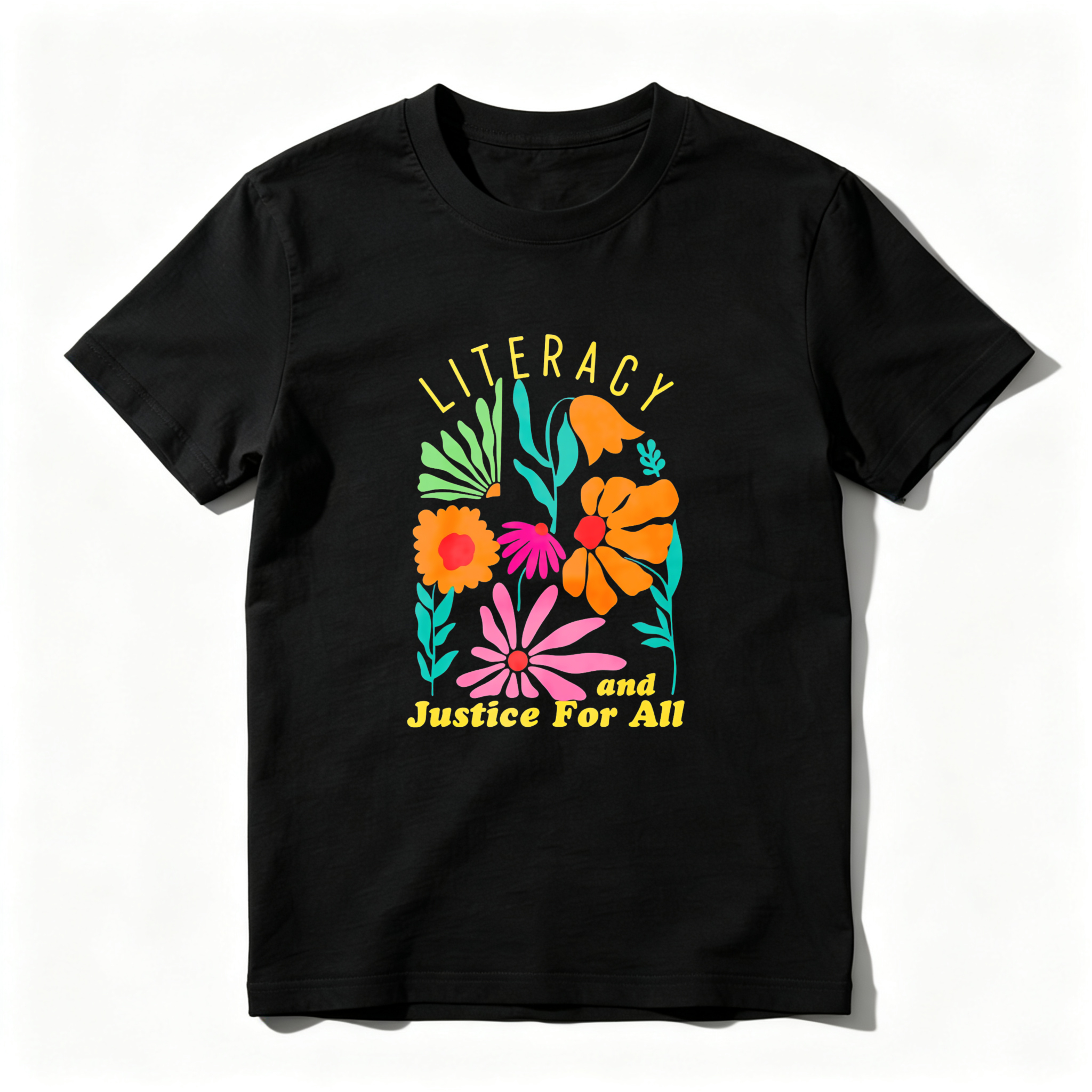 Wardrobecart Literacy And Justice For All Floral Design Tshirt