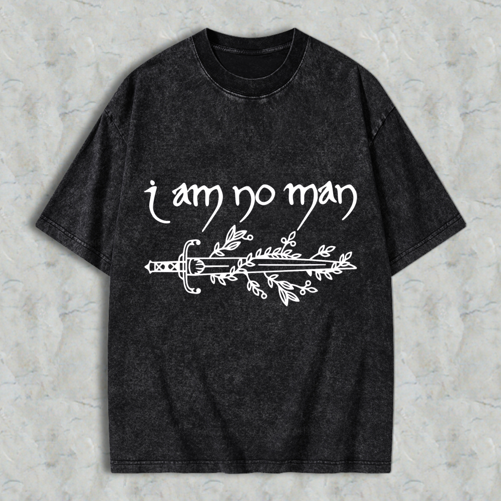 Wardrobecart I Am No Man Sword And Leaves Design Unisex Washed T-shirt