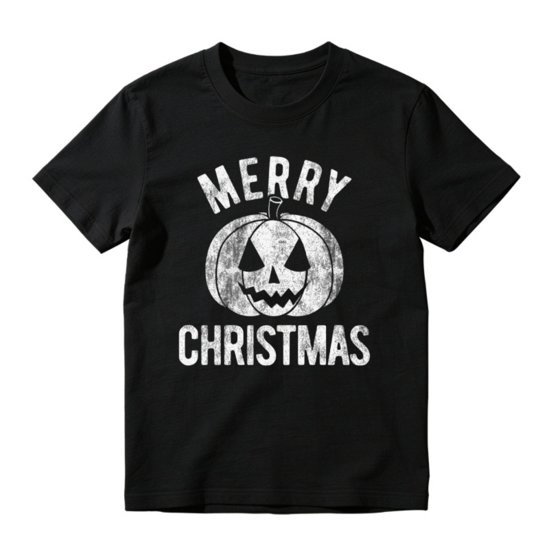 Merry Christmas Pumpkin Jack O Lantern Funny Holiday Graphic T-shirt