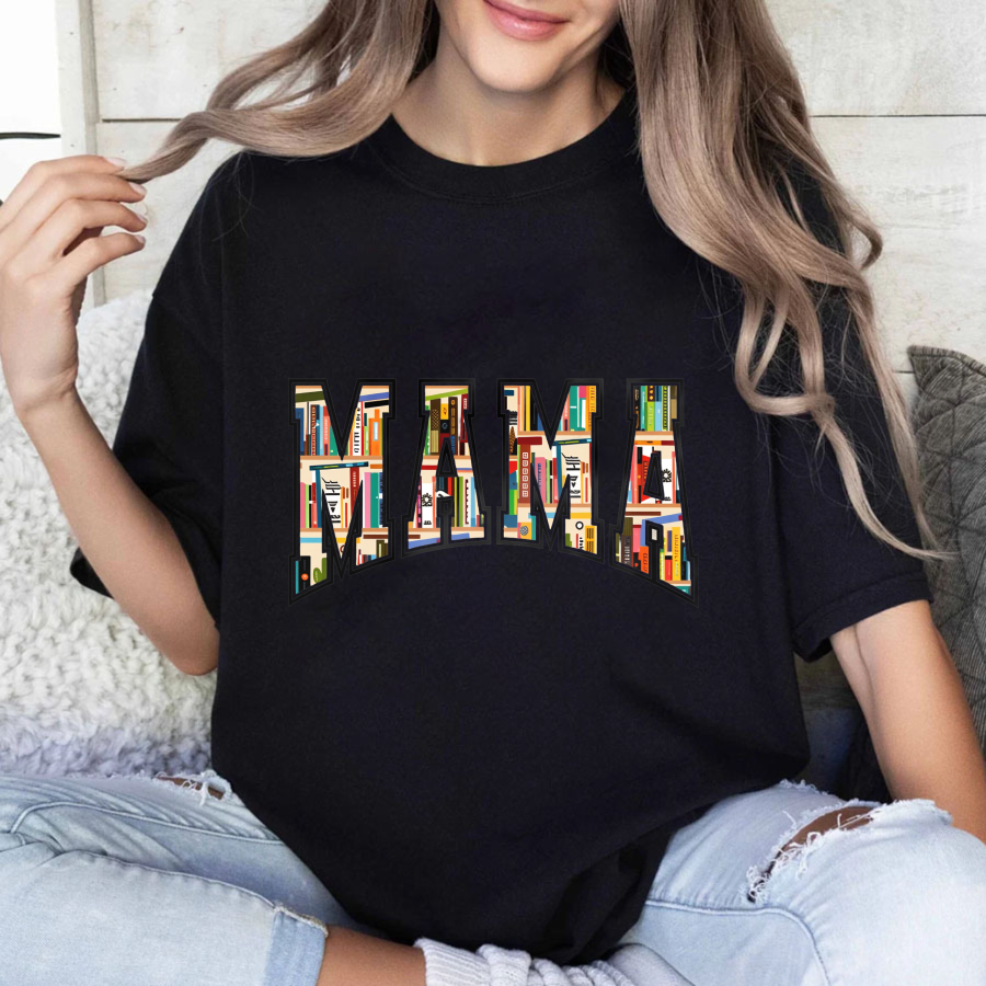 Wardrobecart Mama Bookshelf Pattern Print Design Tshirt