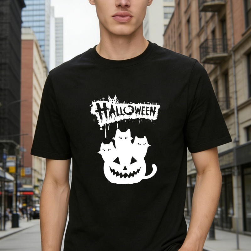 Halloween Pumpkin With Three Cats Graphic Unisex Classic T-shirt