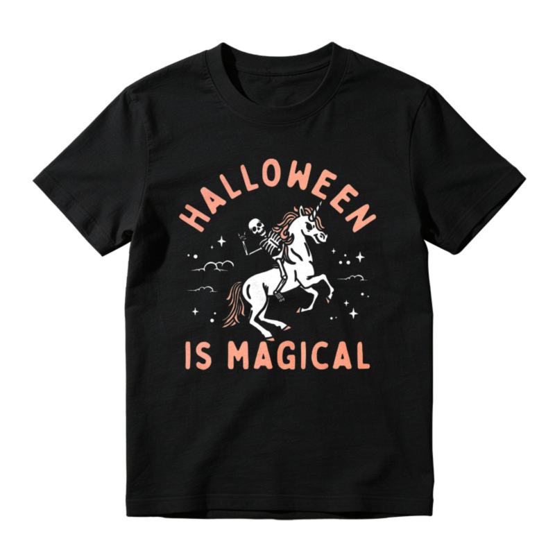 Halloween Is Magical Skeleton Riding Unicorn Graphic T-shirt