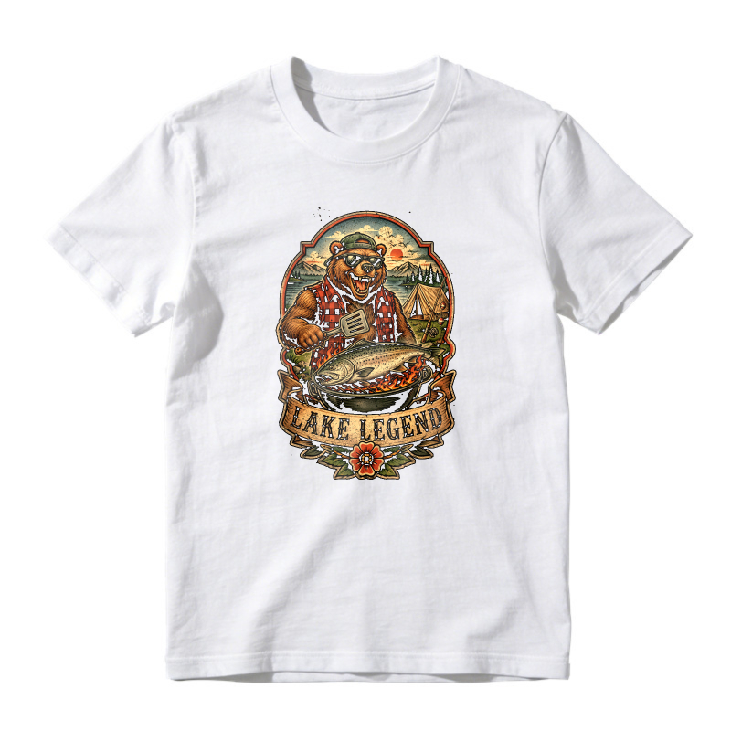 Bear Fishing Lake Legend Vintage Retro Graphic Unisex Classic T-shirt