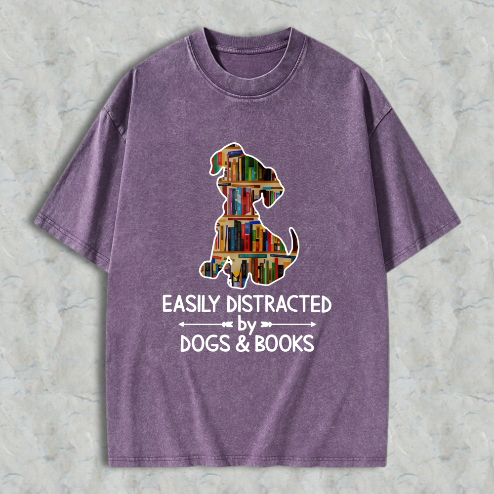 Wardrobecart Dog With Books Easily Distracted By Dogs And Books Unisex Washed T-shirt