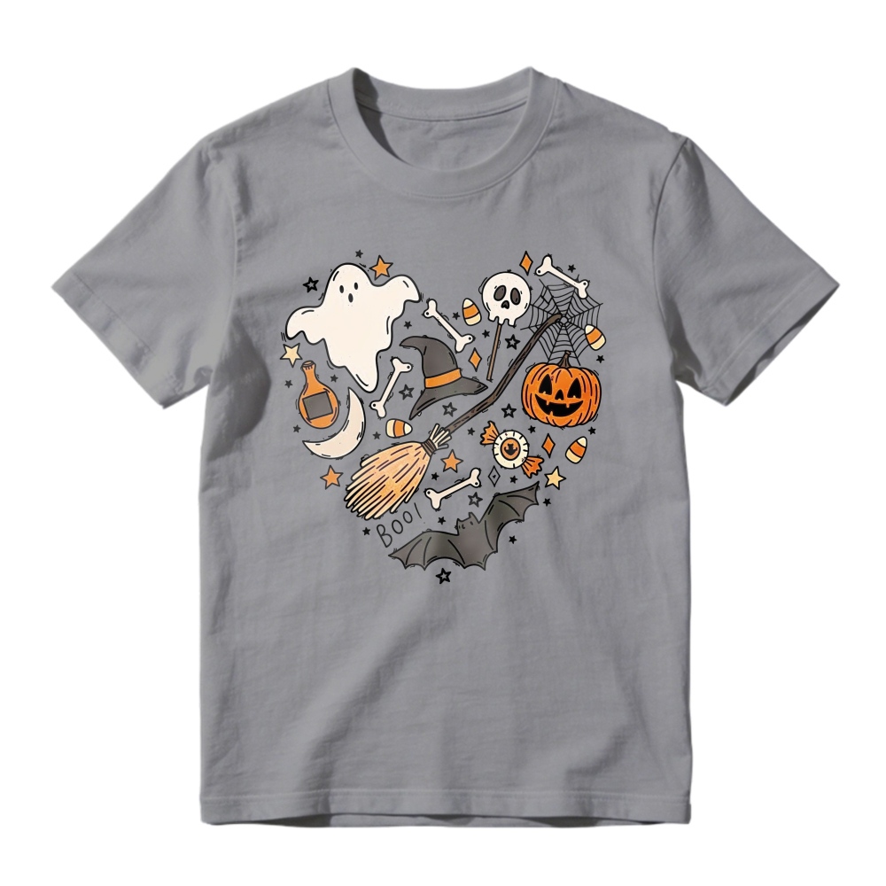 Halloween Heart Shaped Ghost Pumpkin Witch Hat Broomstick Skeleton Candy Unisex Classic T-shirt