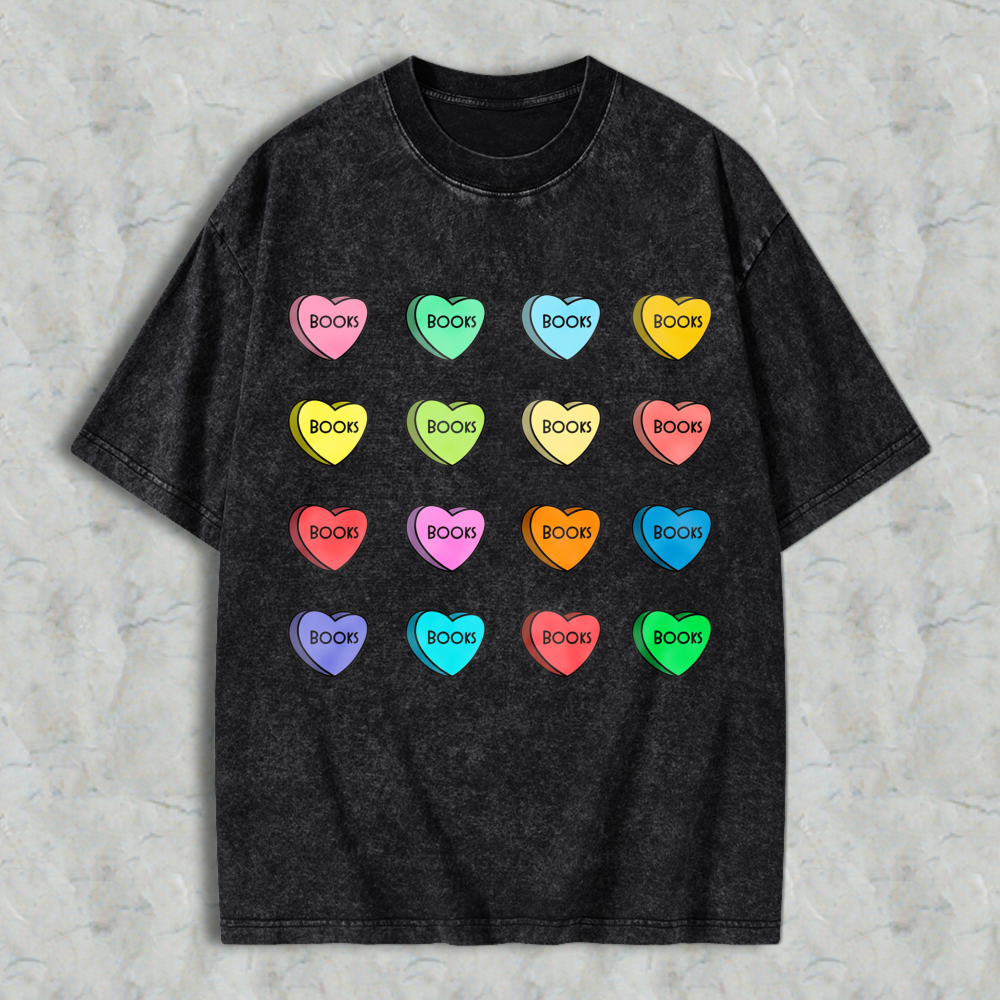 Wardrobecart Heart Shape Book Words Pattern Unisex Washed T-shirt