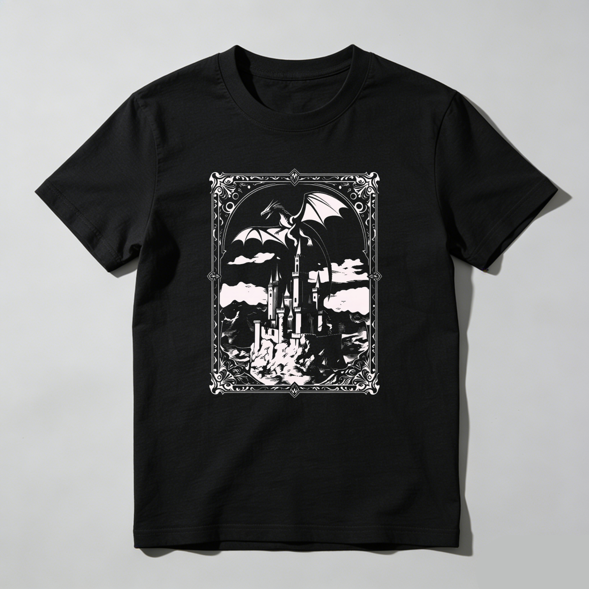 Wardrobecart Dragon Castle Sky Clouds Frame Artwork Design Tshirt