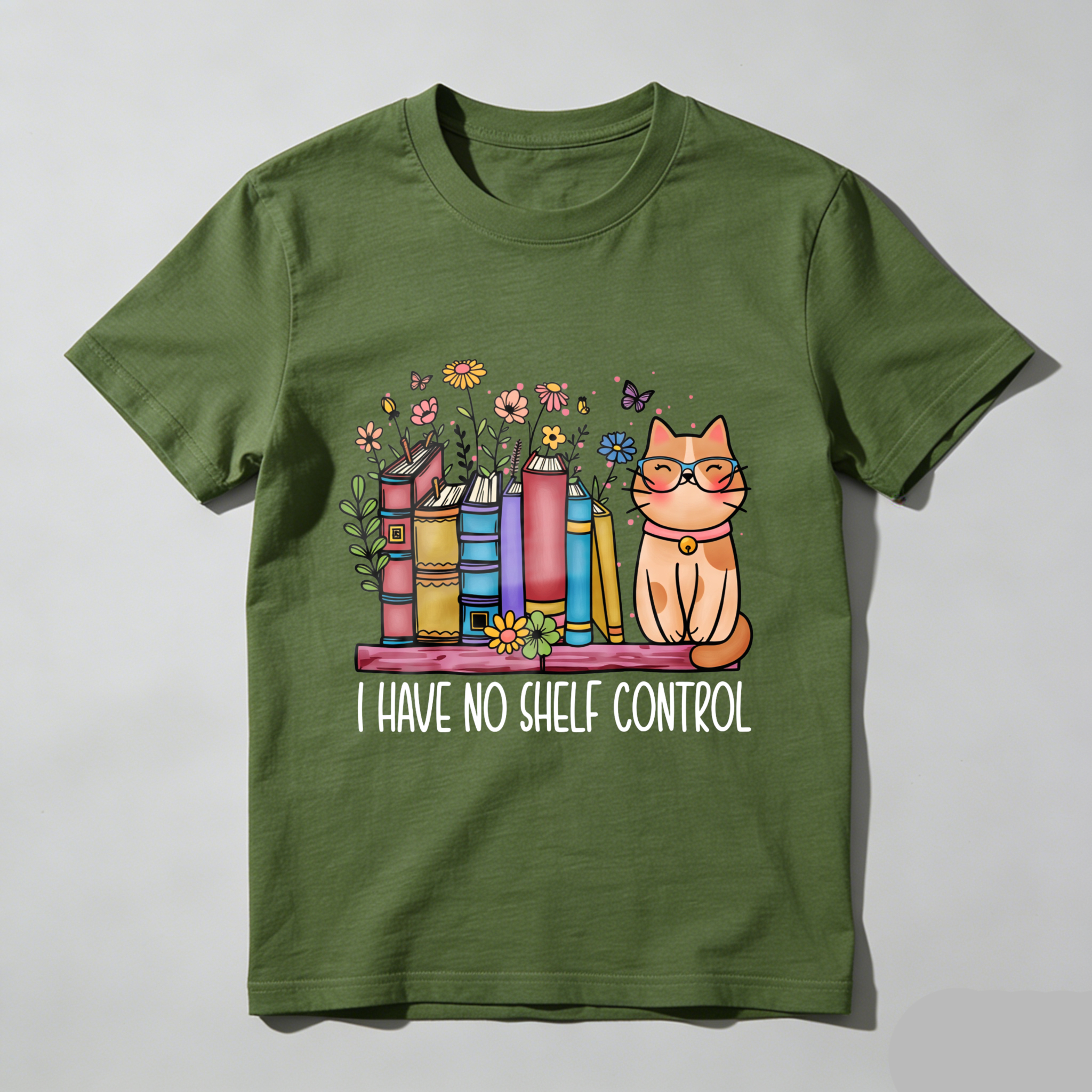 Wardrobecart Cat With Books And Flowers I Have No Shelf Control Unisex Classic T-shirt