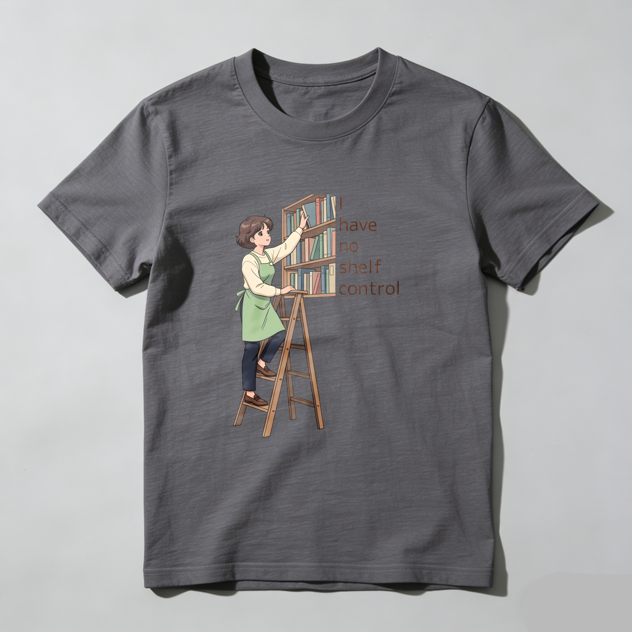 Wardrobecart Woman On Ladder Reaching Bookshelf With Text I Have No Shelf Control Unisex Classic T-shirt