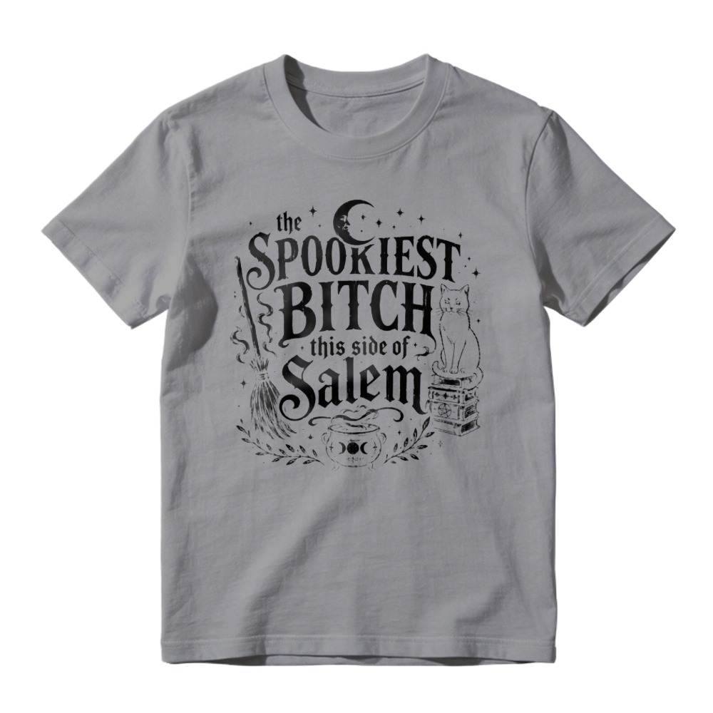 Spookiest Bitch This Side Of Salem Halloween Witch Cat Moon Graphic T-shirt