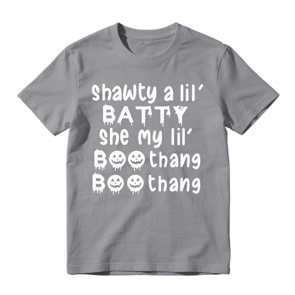 Shawty A Lil Batty She My Lil Boo Thang Halloween Pumpkin Face Text Unisex Classic T-shirt