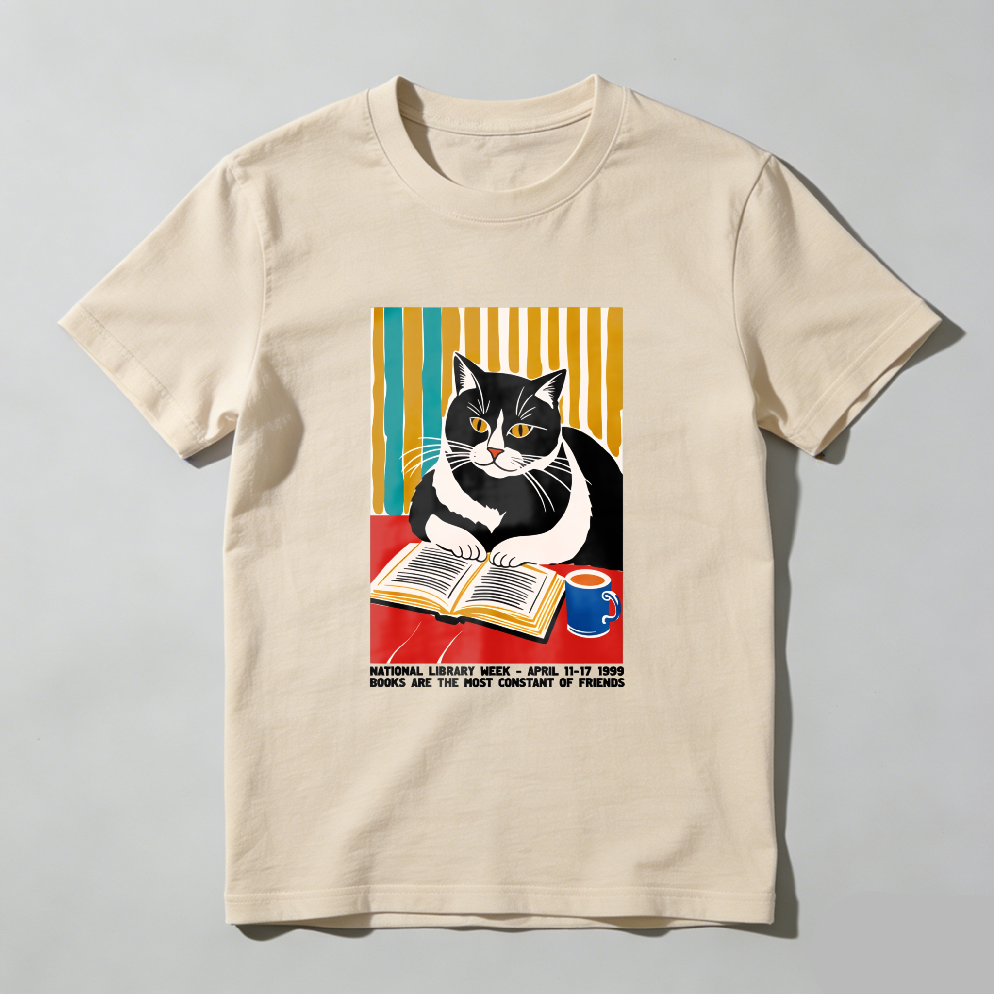 Wardrobecart Cat Reading Book With Coffee Cup Tshirt