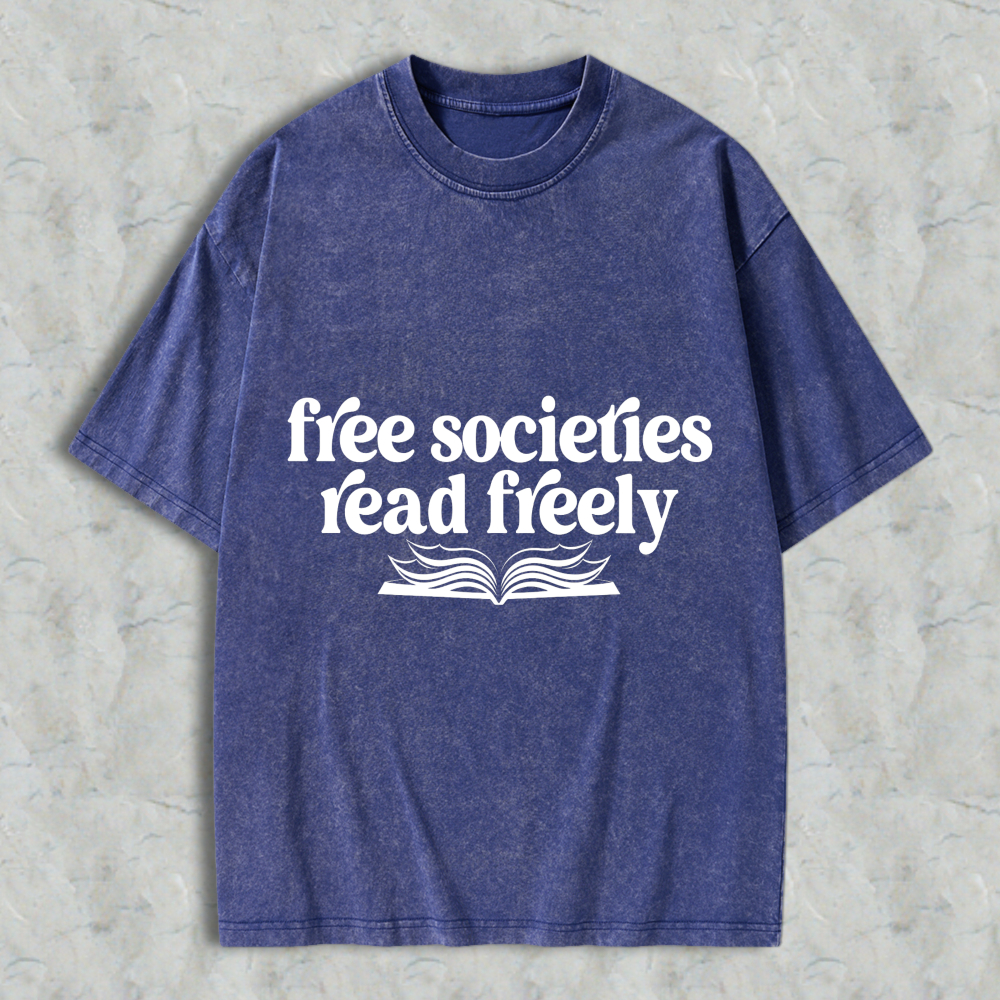 Wardrobecart Free Societies Read Freely Book Graphic Unisex Washed T-shirt