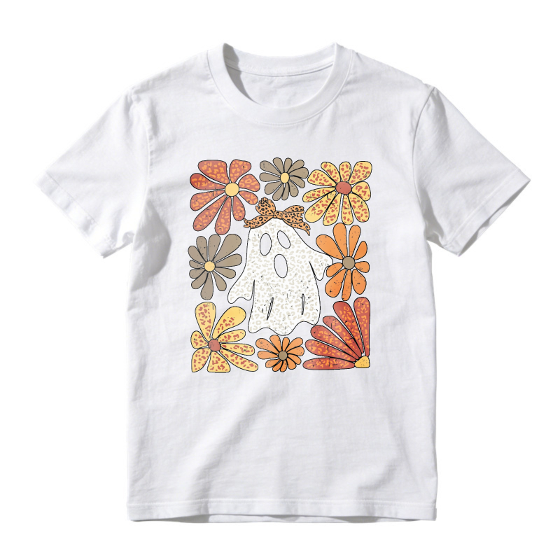 Retro Ghost With Vintage Flowers Pattern, Unisex Classic T-shirt