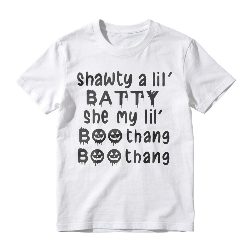 Shawty A Lil Batty She My Lil Boo Thang Halloween Pumpkin Face Text Unisex Classic T-shirt