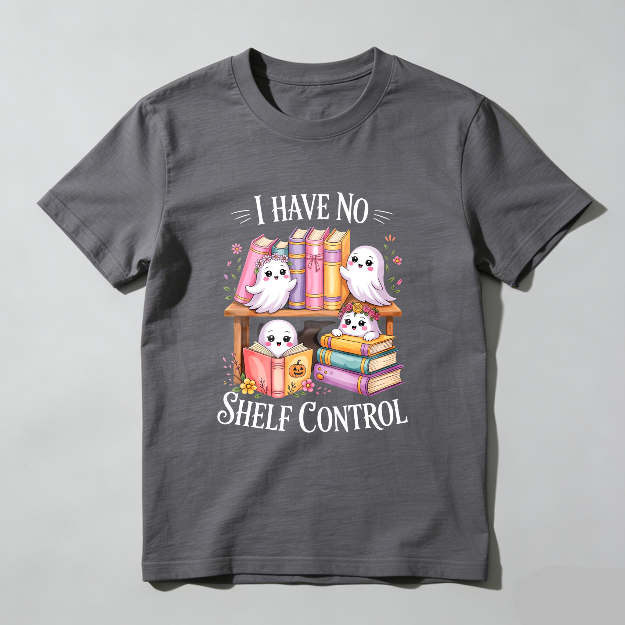 Wardrobecart Cute Ghosts Reading Books With Floral Accents And Text I Have No Shelf Control Unisex Classic T-shirt