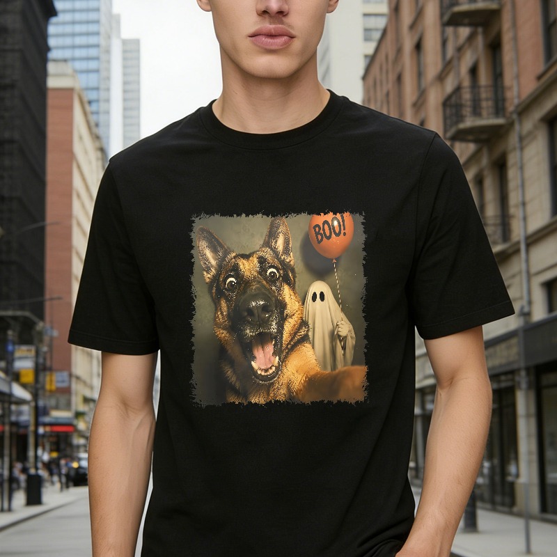 German Shepherd Dog With Ghost And Boo Balloon Halloween Unisex Classic T-shirt