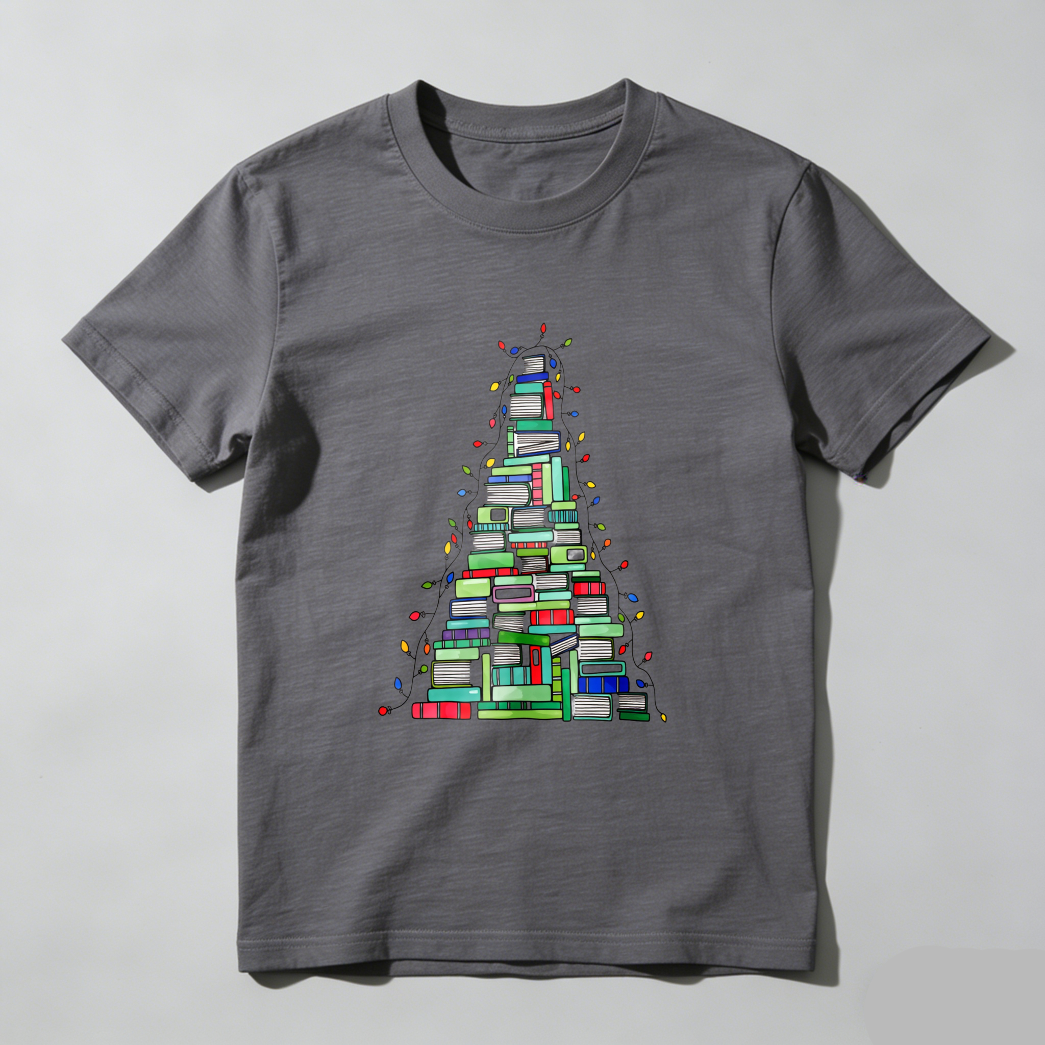 Wardrobecart Books Stacked Into Christmas Tree Shape Tshirt