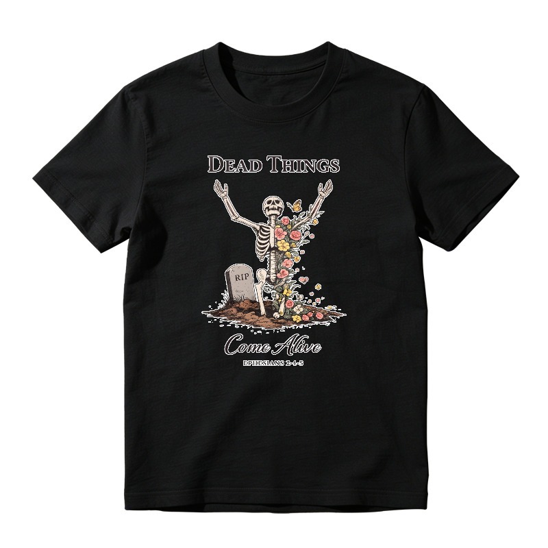 Dread Things Come Alive Skeleton With Flowers And Tombstone Graphic Unisex Classic T-shirt