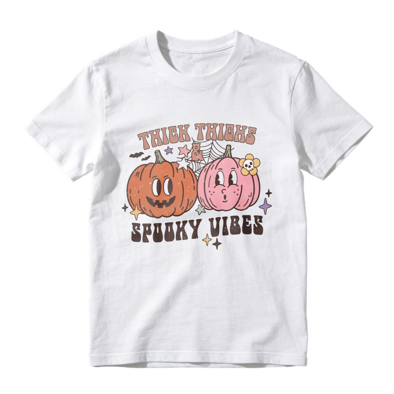Thick Thighs Spooky Vibes Halloween Pumpkin Cartoon Graphic, Unisex Classic T-shirt