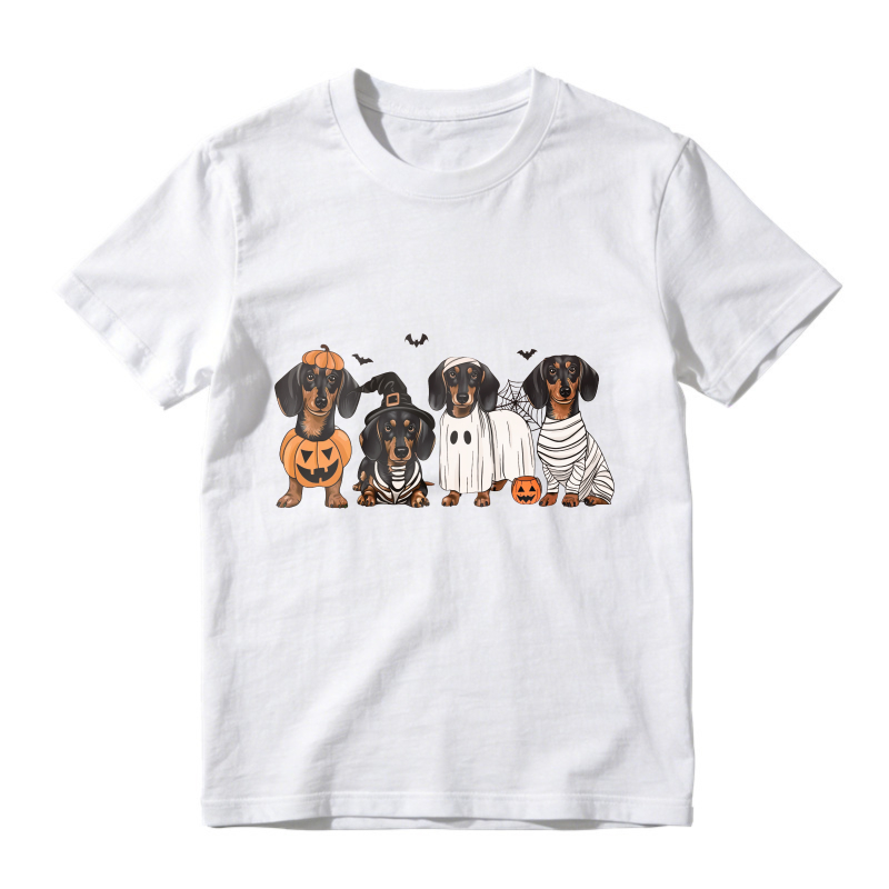 Halloween Dachshund Dogs In Costume Pumpkin Ghost Mummy Bat, Unisex Classic T-shirt