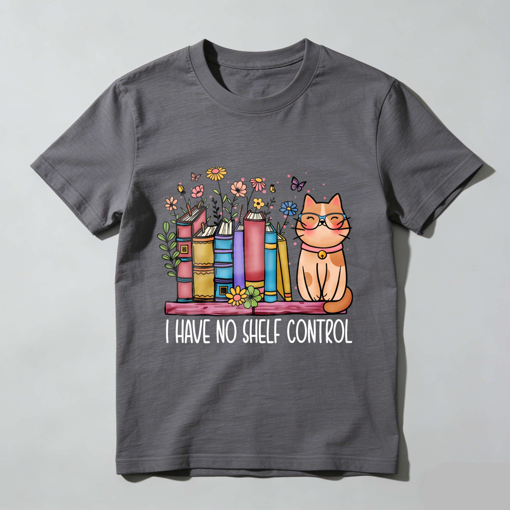 Wardrobecart Cat With Books And Flowers I Have No Shelf Control Unisex Classic T-shirt