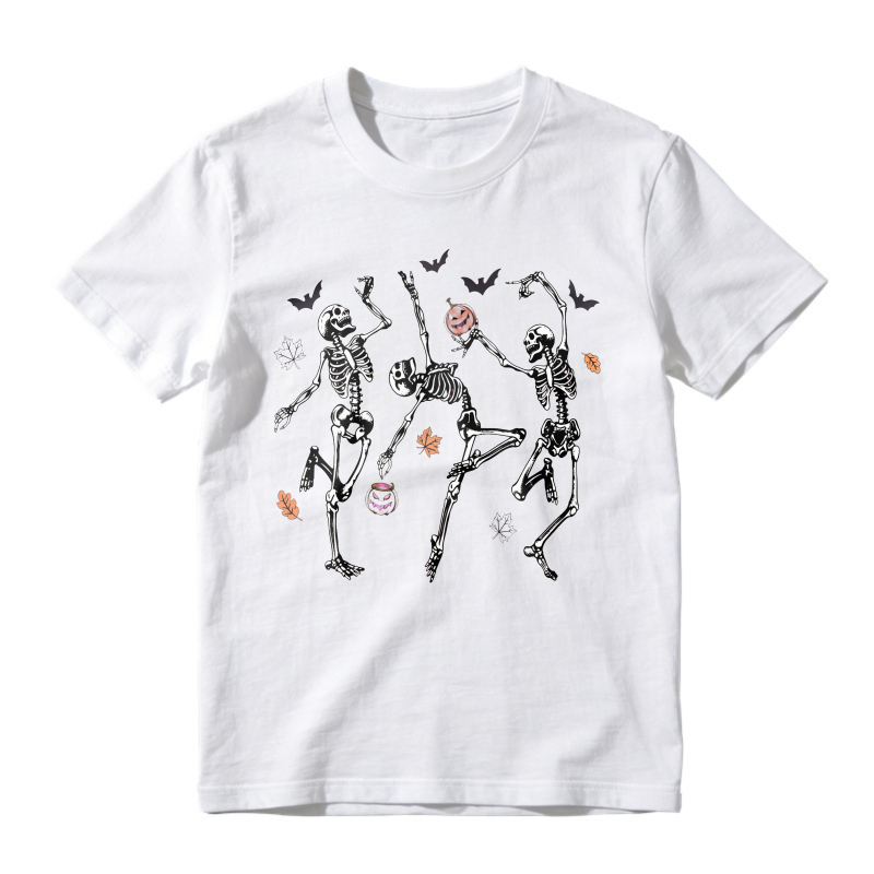 Dancing Skeletons With Bats And Autumn Leaves Halloween Graphic Unisex Classic T-shirt